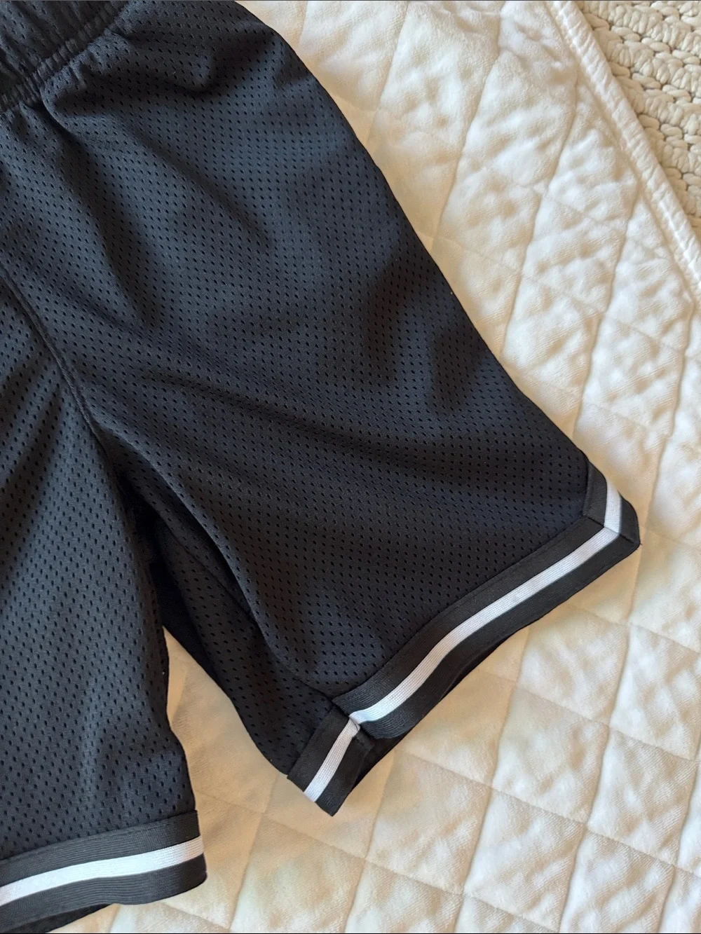Old Navy Black Mesh Athletic Shorts with White Hem Stripes